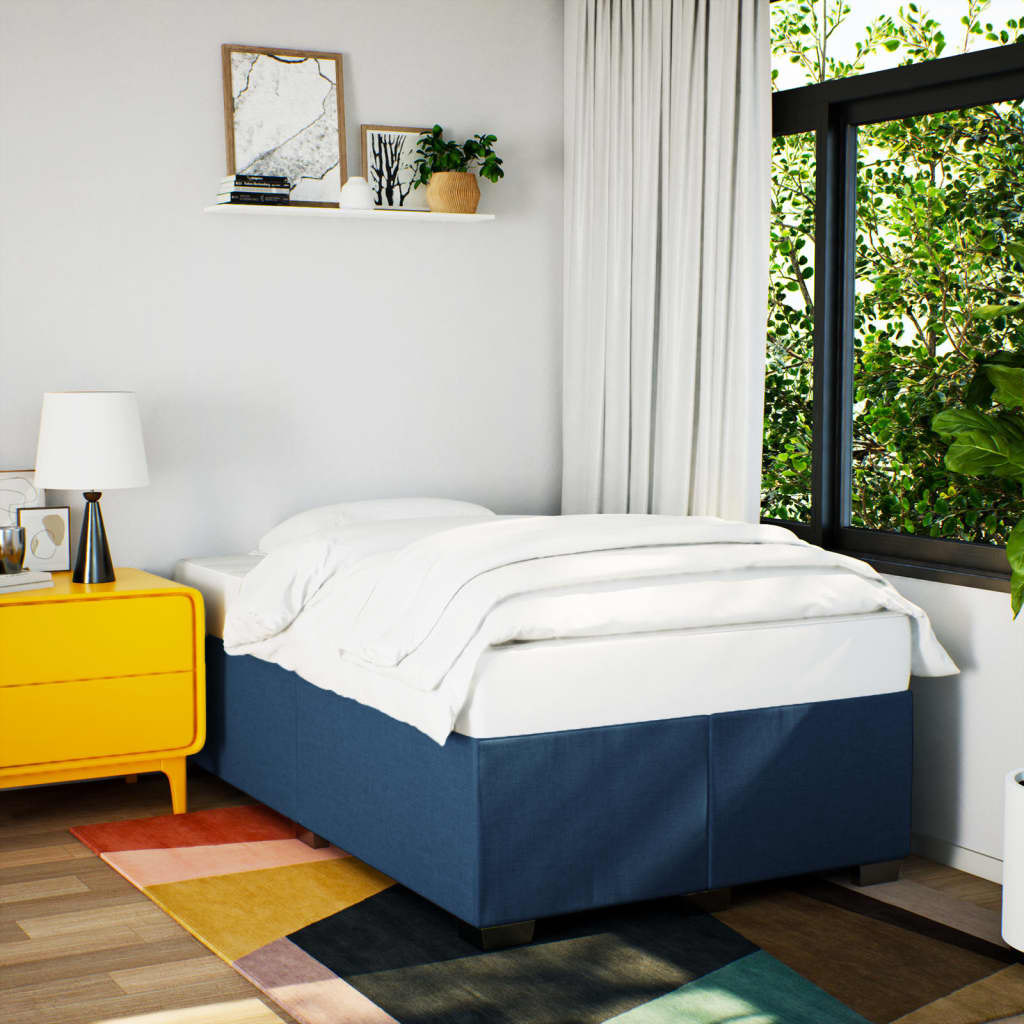 Κρεβάτι Boxspring με Στρώμα Μπλε 120x200 εκ. Υφασμάτινο
