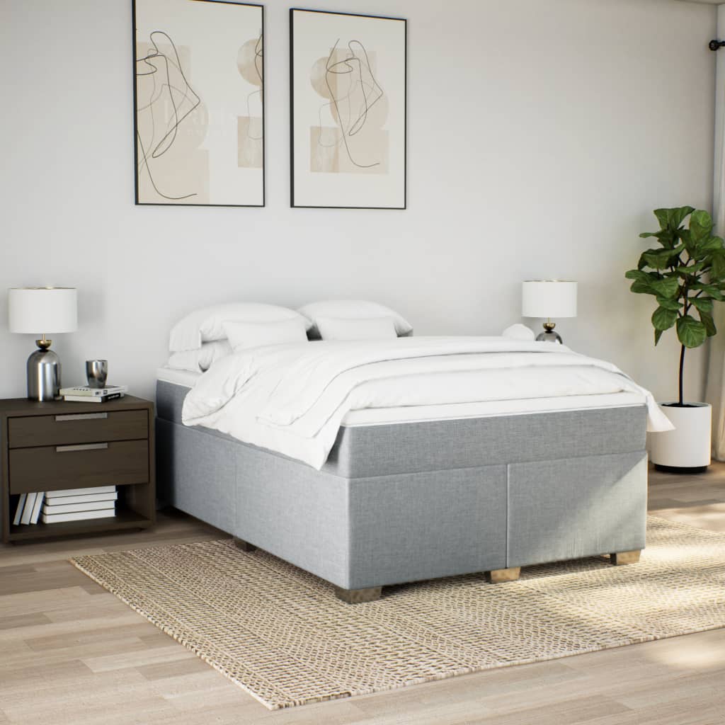 Κρεβάτι Boxspring με Στρώμα Ανοιχτό Γκρι 140x190 εκ. Υφασμάτινο
