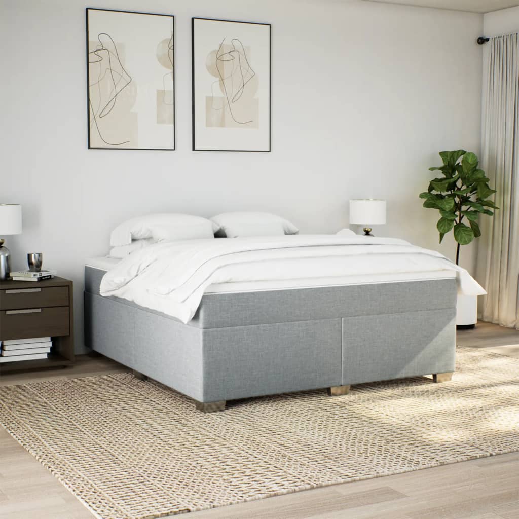 Κρεβάτι Boxspring με Στρώμα Ανοιχτό Γκρι 200x200 εκ. Υφασμάτινο - Pakobazaar