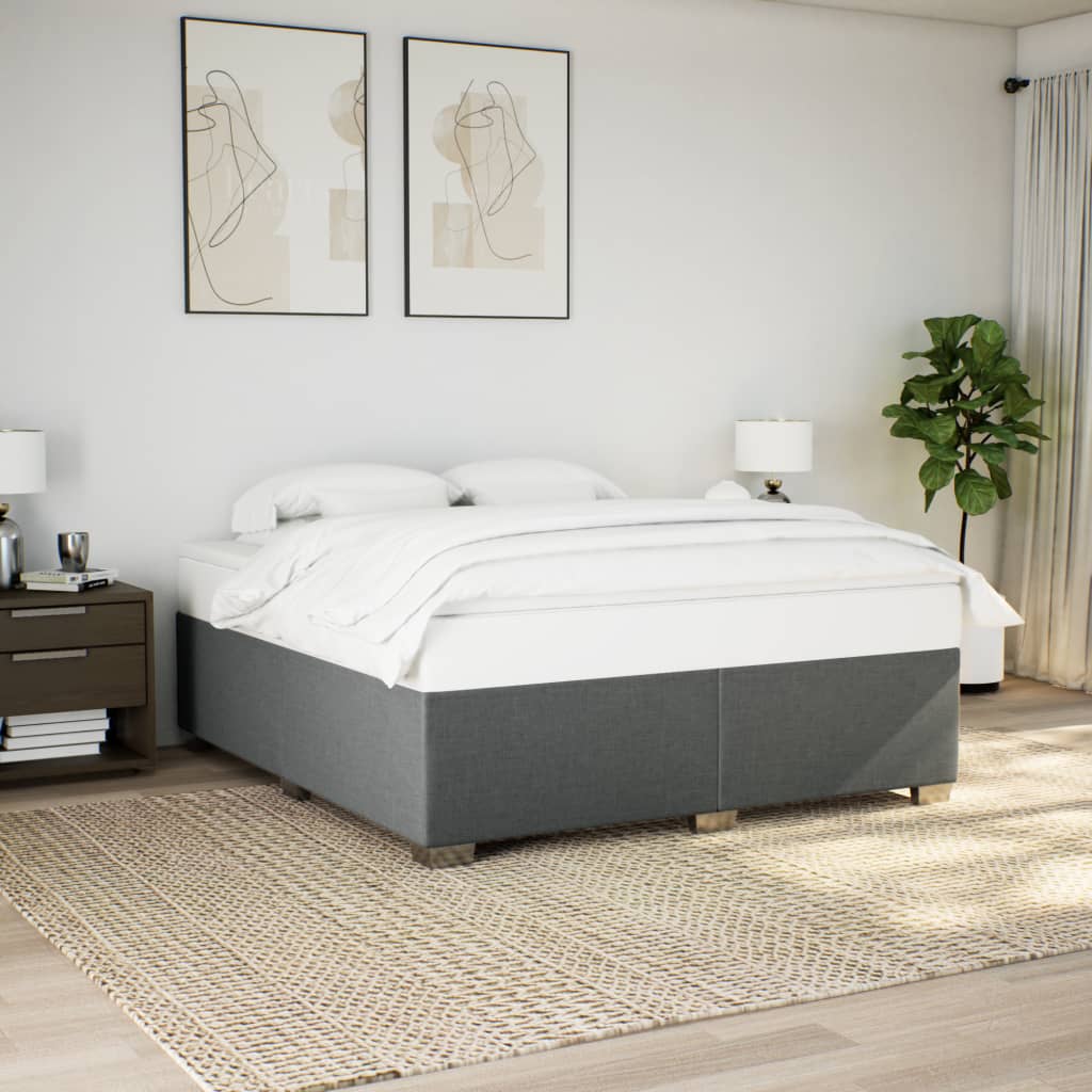 Κρεβάτι Boxspring με Στρώμα Σκούρο Γκρι 200x200 εκ. Υφασμάτινο