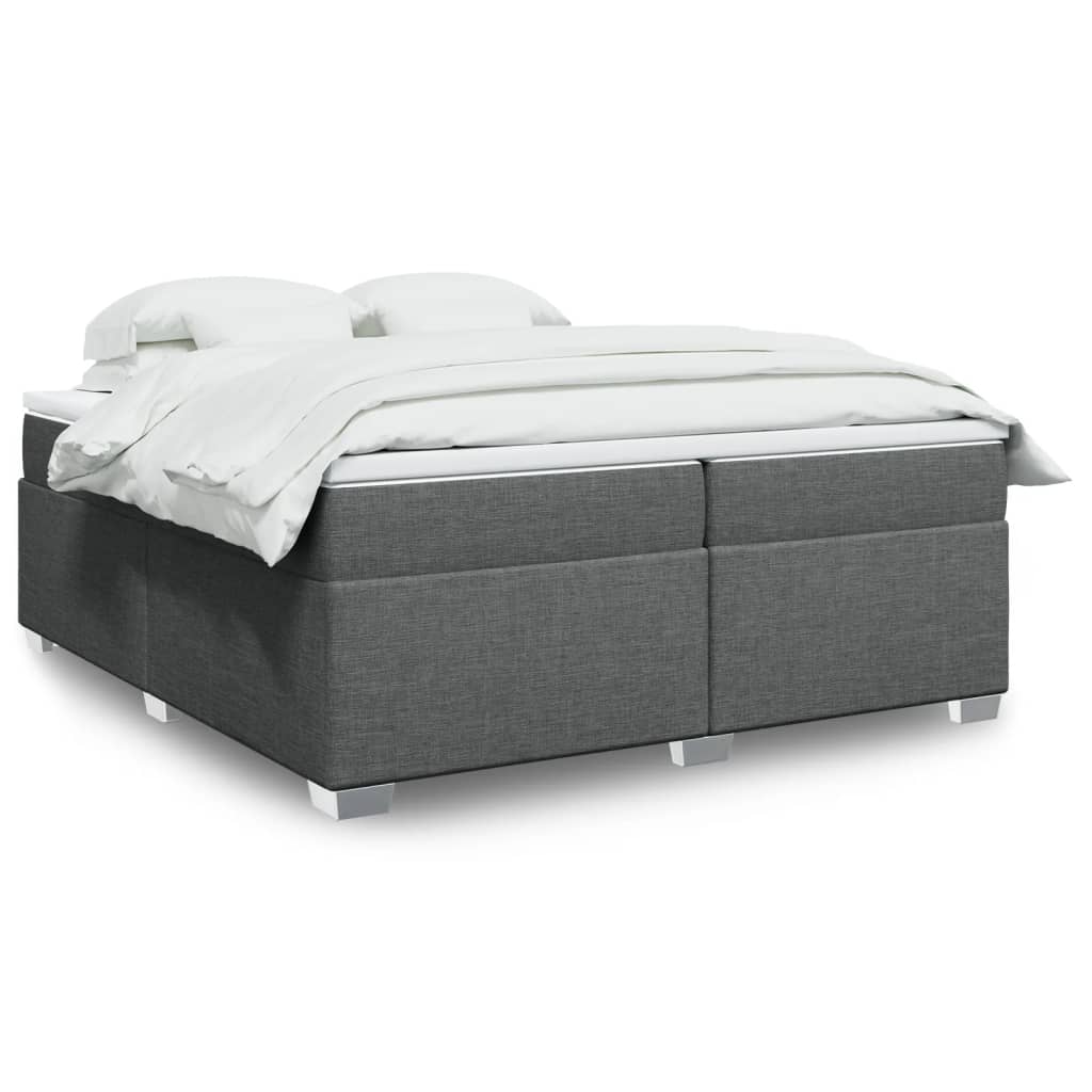 Κρεβάτι Boxspring με Στρώμα Σκούρο Γκρι 200x200 εκ. Υφασμάτινο