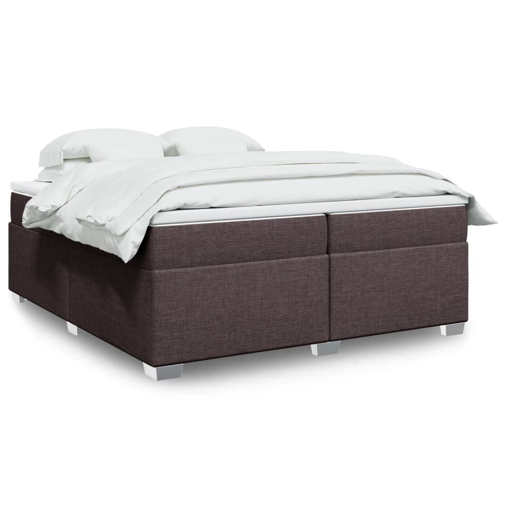 Κρεβάτι Boxspring με Στρώμα Σκούρο Καφέ 200x200 εκ. Υφασμάτινο - Pakobazaar