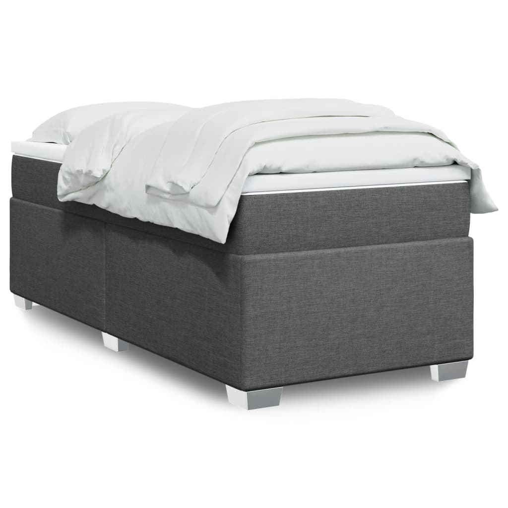 Κρεβάτι Boxspring με Στρώμα Σκούρο Γκρι 90x190 εκ. Υφασμάτινο - Pakobazaar