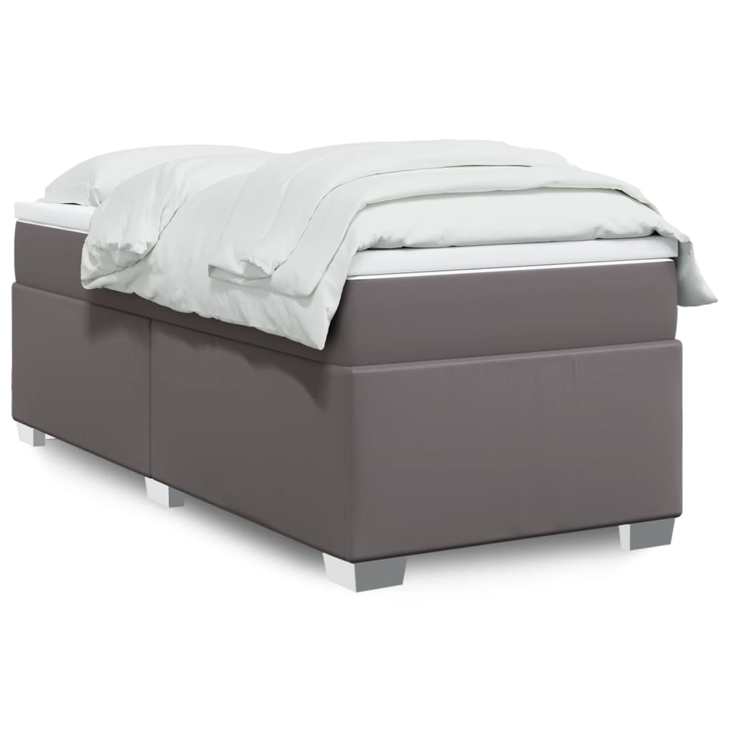Κρεβάτι Boxspring με Στρώμα Γκρι 80 x 200 εκ. Συνθετικό Δέρμα