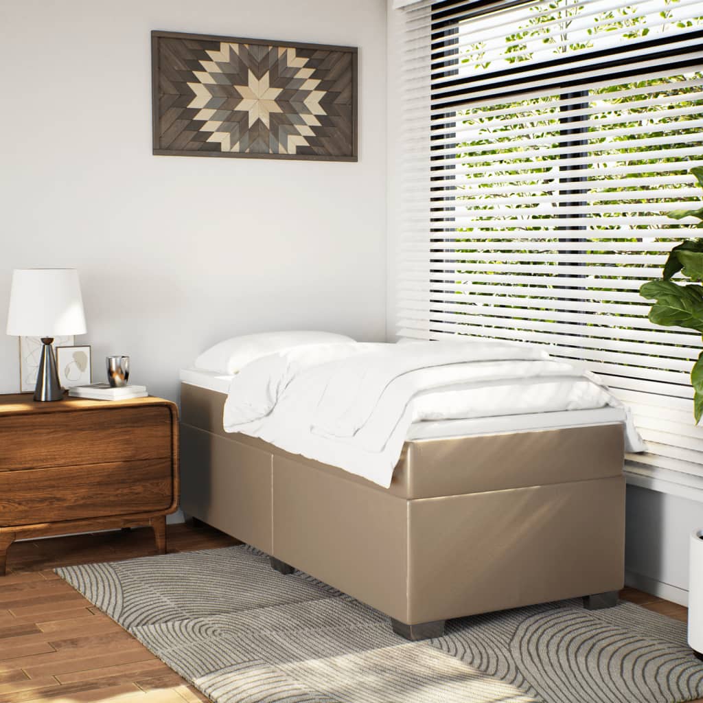 Κρεβάτι Boxspring με Στρώμα Καπουτσίνο 80x200 εκ. Συνθ. Δέρμα