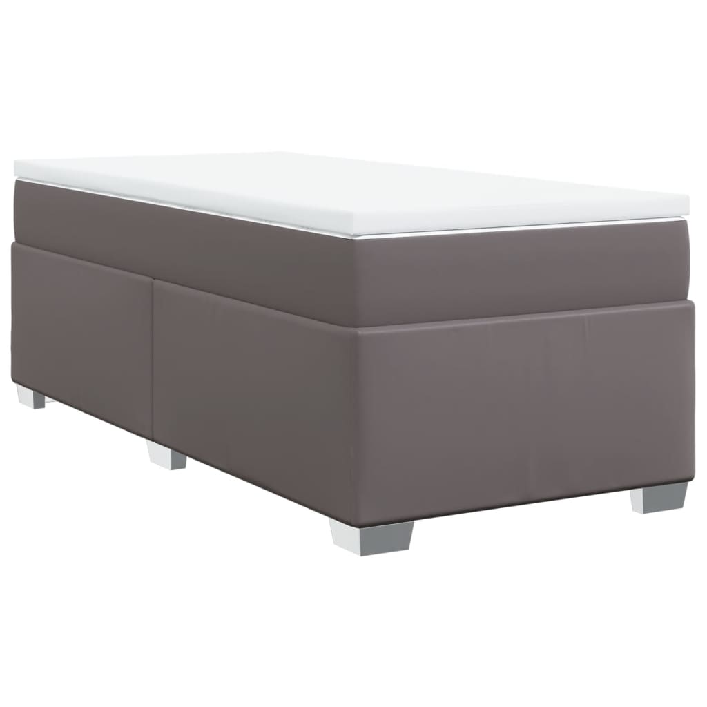 Κρεβάτι Boxspring με Στρώμα Γκρι 90x190 εκ. από Συνθετικό Δέρμα