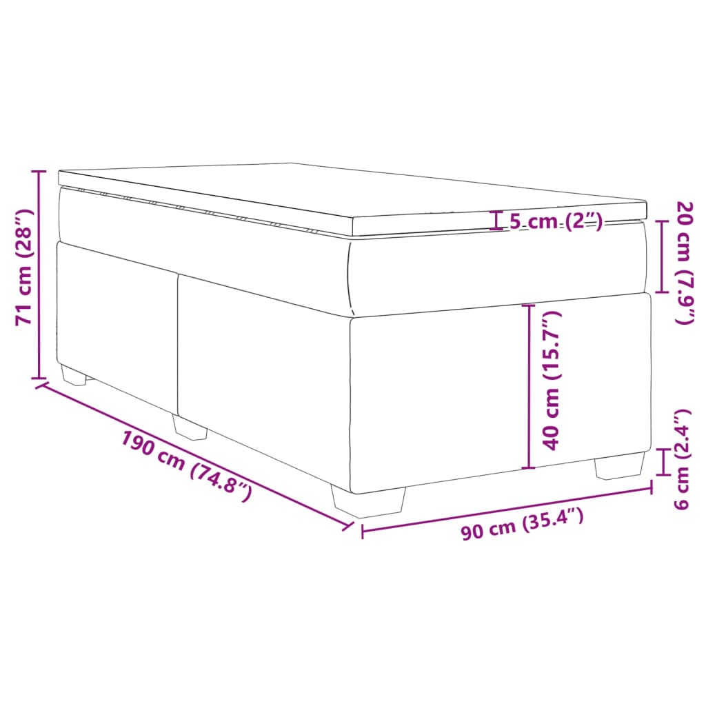 Κρεβάτι Boxspring με Στρώμα Γκρι 90x190 εκ. από Συνθετικό Δέρμα