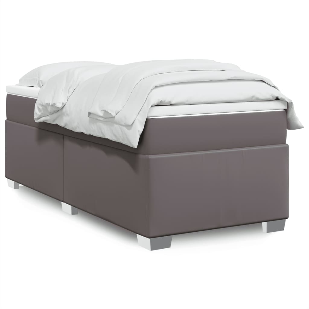 Κρεβάτι Boxspring με Στρώμα Γκρι 90x190 εκ. από Συνθετικό Δέρμα