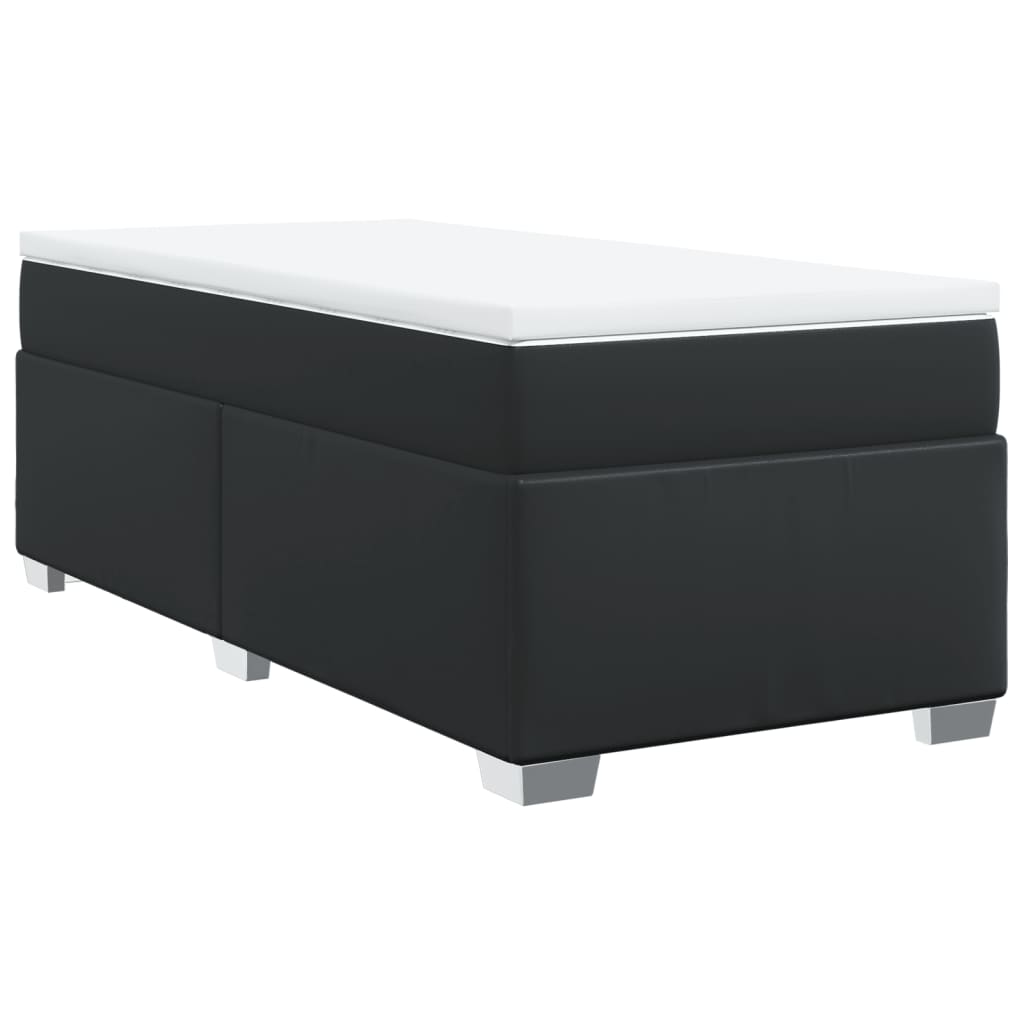Κρεβάτι Boxspring με Στρώμα Μαύρο 90x200εκ. από Συνθετικό Δέρμα
