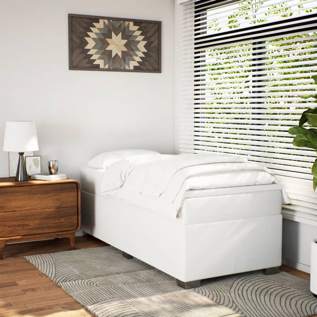 Κρεβάτι Boxspring με Στρώμα Λευκό 90x200εκ. από Συνθετικό Δέρμα - Pakobazaar
