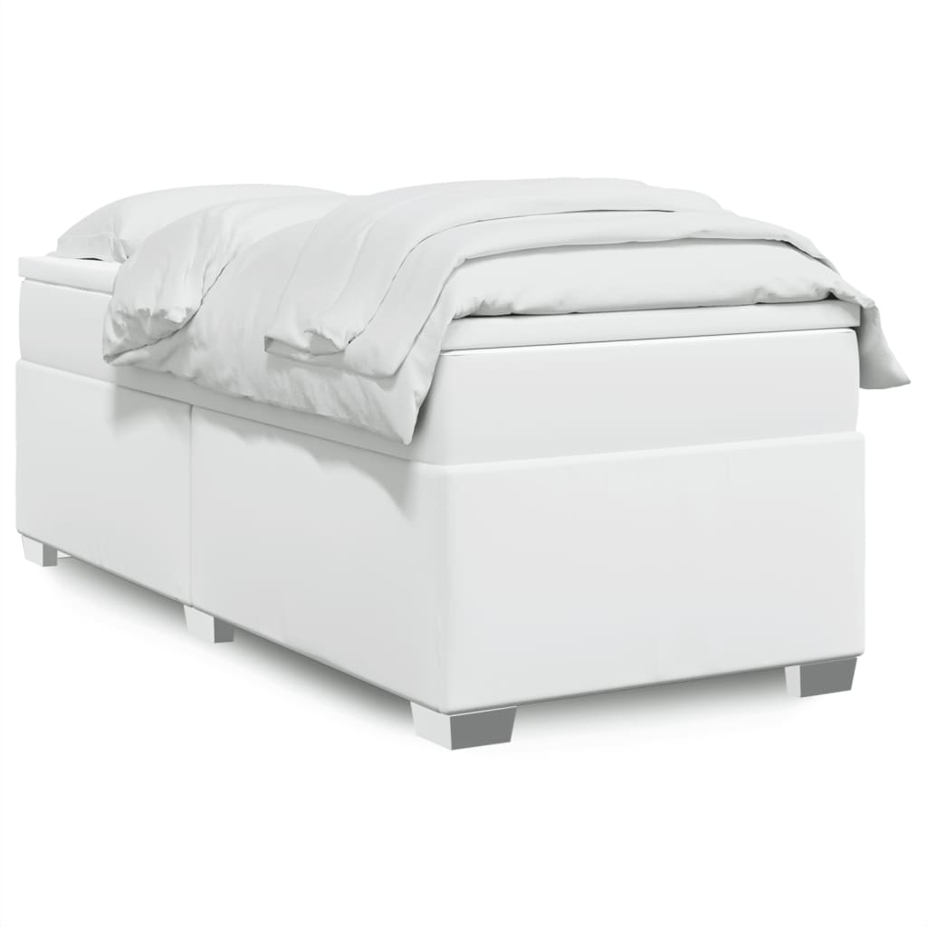 Κρεβάτι Boxspring με Στρώμα Λευκό 90x200εκ. από Συνθετικό Δέρμα - Pakobazaar