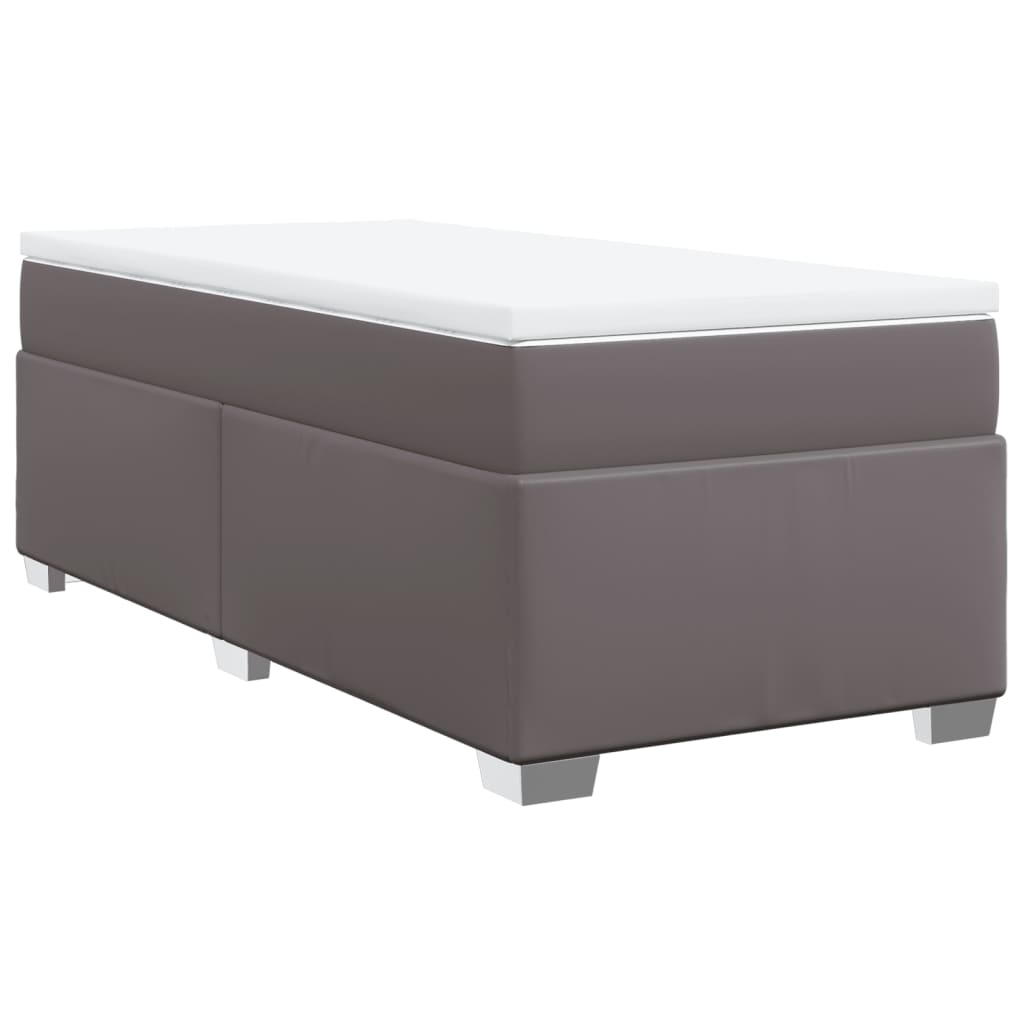 Κρεβάτι Boxspring με Στρώμα Γκρι 90x200 εκ. από Συνθετικό Δέρμα - Pakobazaar