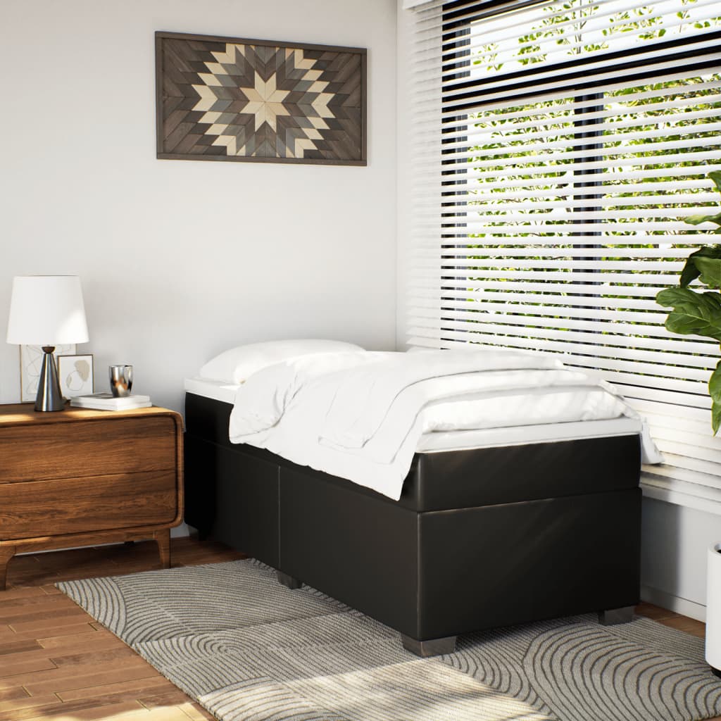 Κρεβάτι Boxspring με Στρώμα Μαύρο 100x200εκ.από Συνθετικό Δέρμα