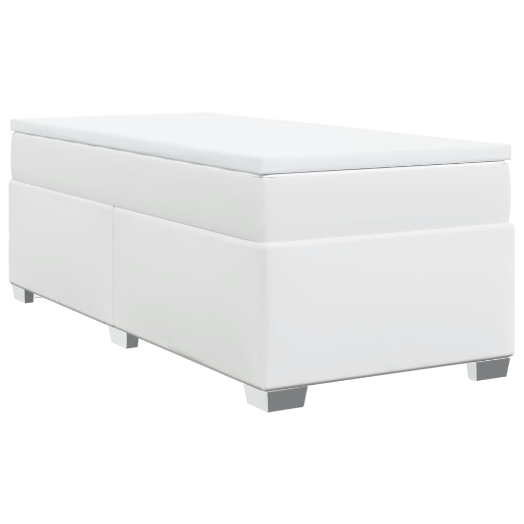 Κρεβάτι Boxspring με Στρώμα Λευκό 100x200εκ.από Συνθετικό Δέρμα - Pakobazaar