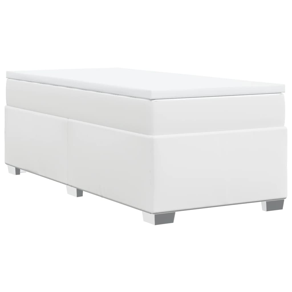 Κρεβάτι Boxspring με Στρώμα Λευκό 100x200εκ.από Συνθετικό Δέρμα - Pakobazaar