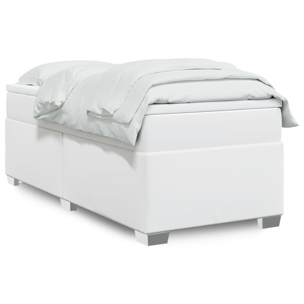 Κρεβάτι Boxspring με Στρώμα Λευκό 100x200εκ.από Συνθετικό Δέρμα - Pakobazaar