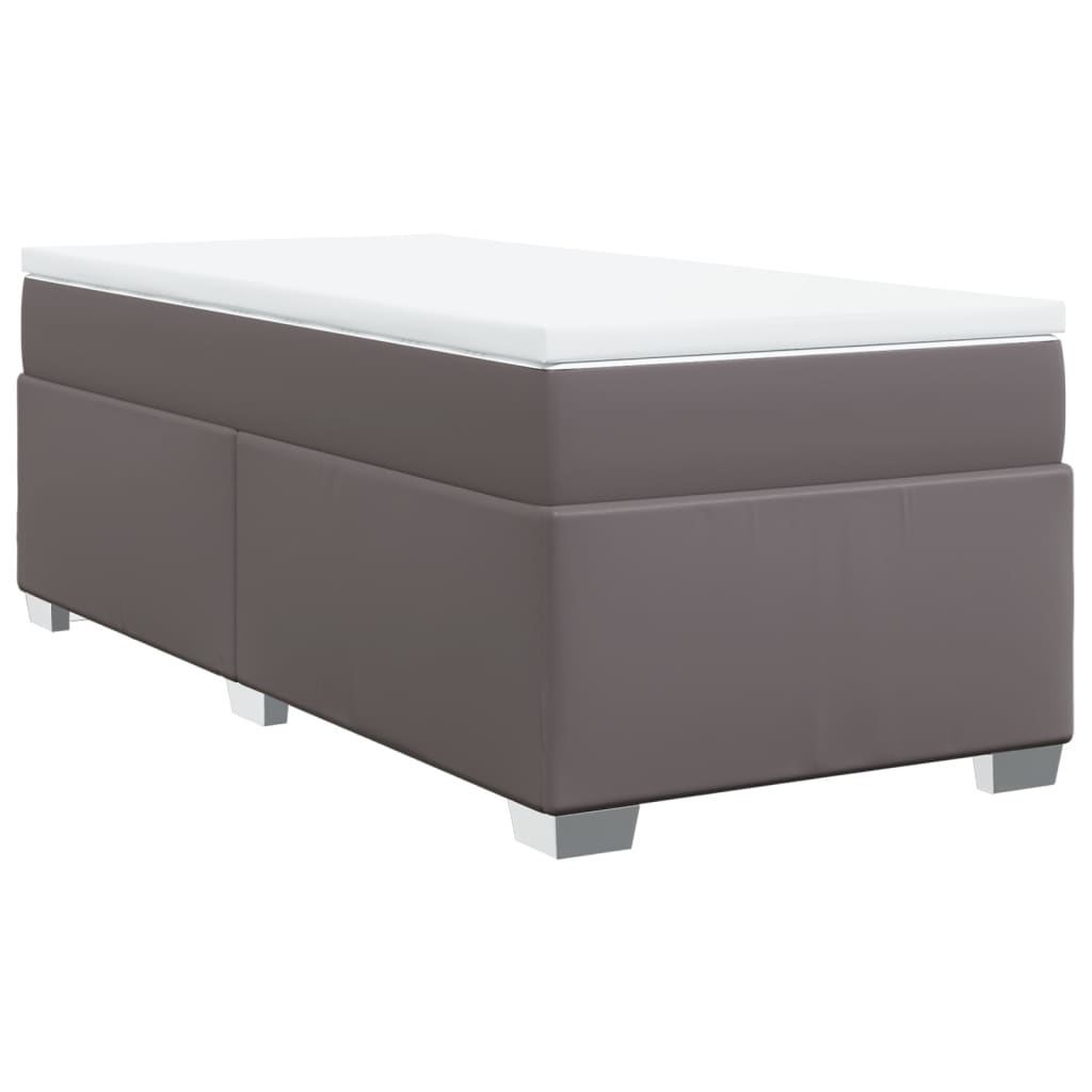 Κρεβάτι Boxspring με Στρώμα Γκρι 100x200εκ. από Συνθετικό Δέρμα - Pakobazaar