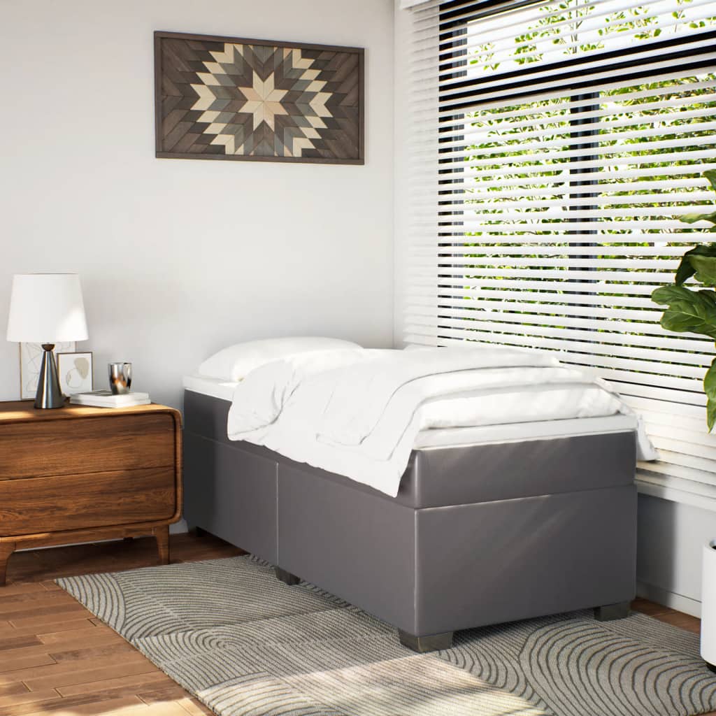 Κρεβάτι Boxspring με Στρώμα Γκρι 100x200εκ. από Συνθετικό Δέρμα - Pakobazaar