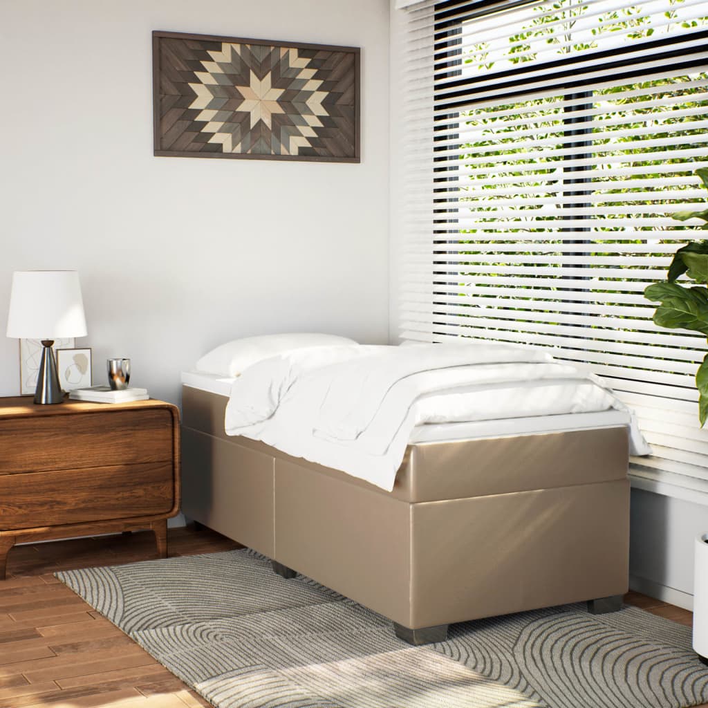 Κρεβάτι Boxspring με Στρώμα Καπουτσίνο 100x200εκ.από Συνθ.Δέρμα - Pakobazaar
