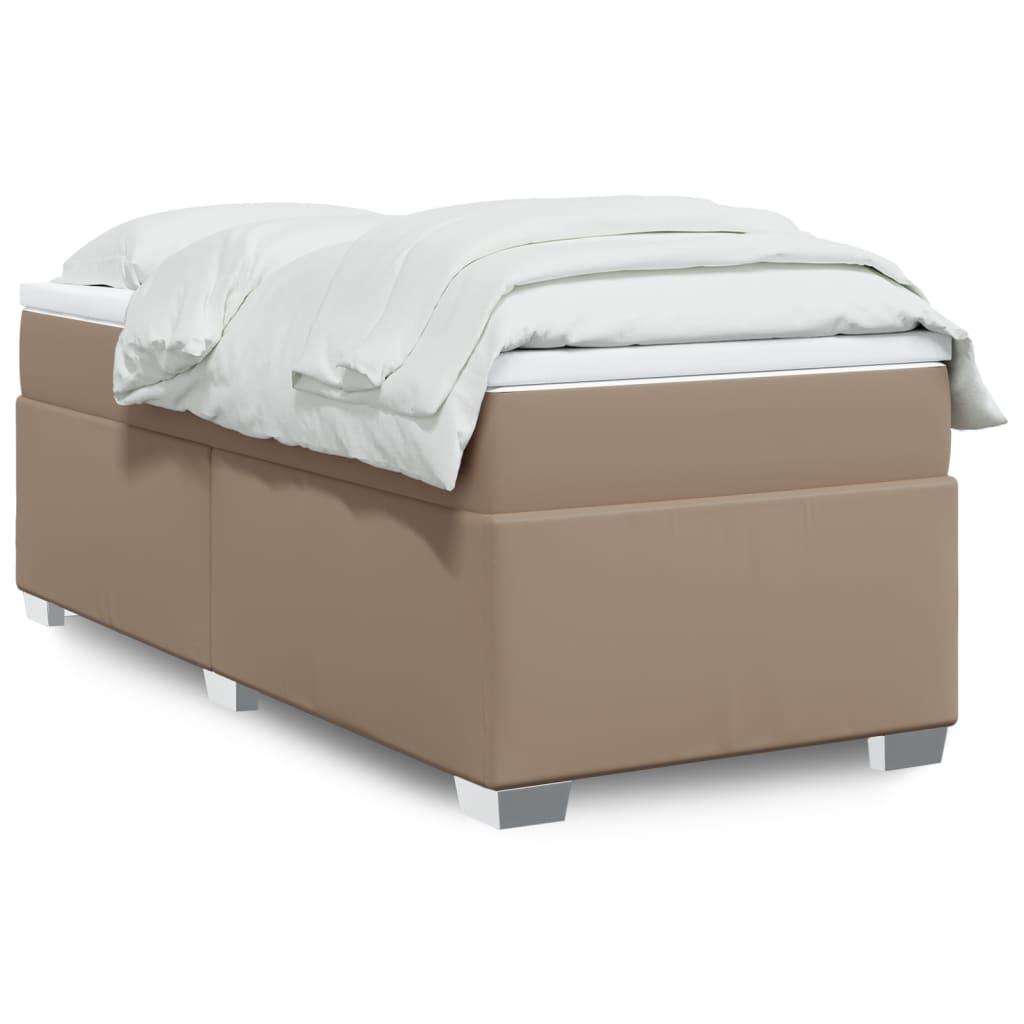 Κρεβάτι Boxspring με Στρώμα Καπουτσίνο 100x200εκ.από Συνθ.Δέρμα - Pakobazaar