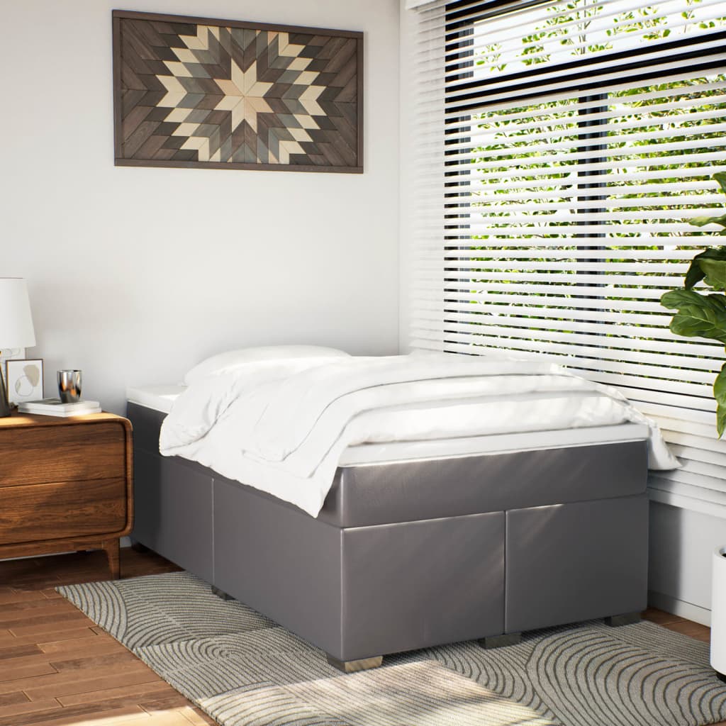 Κρεβάτι Boxspring με Στρώμα Γκρι 120x190εκ. από Συνθετικό Δέρμα
