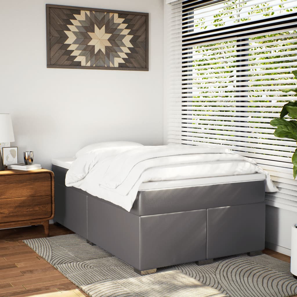 Κρεβάτι Boxspring με Στρώμα Γκρι 120x200εκ. από Συνθετικό Δέρμα