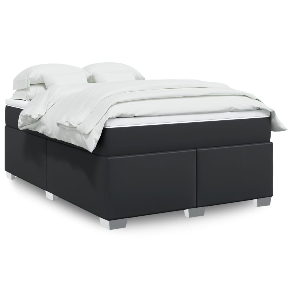 Κρεβάτι Boxspring με Στρώμα Μαύρο 140x190εκ.από Συνθετικό Δέρμα