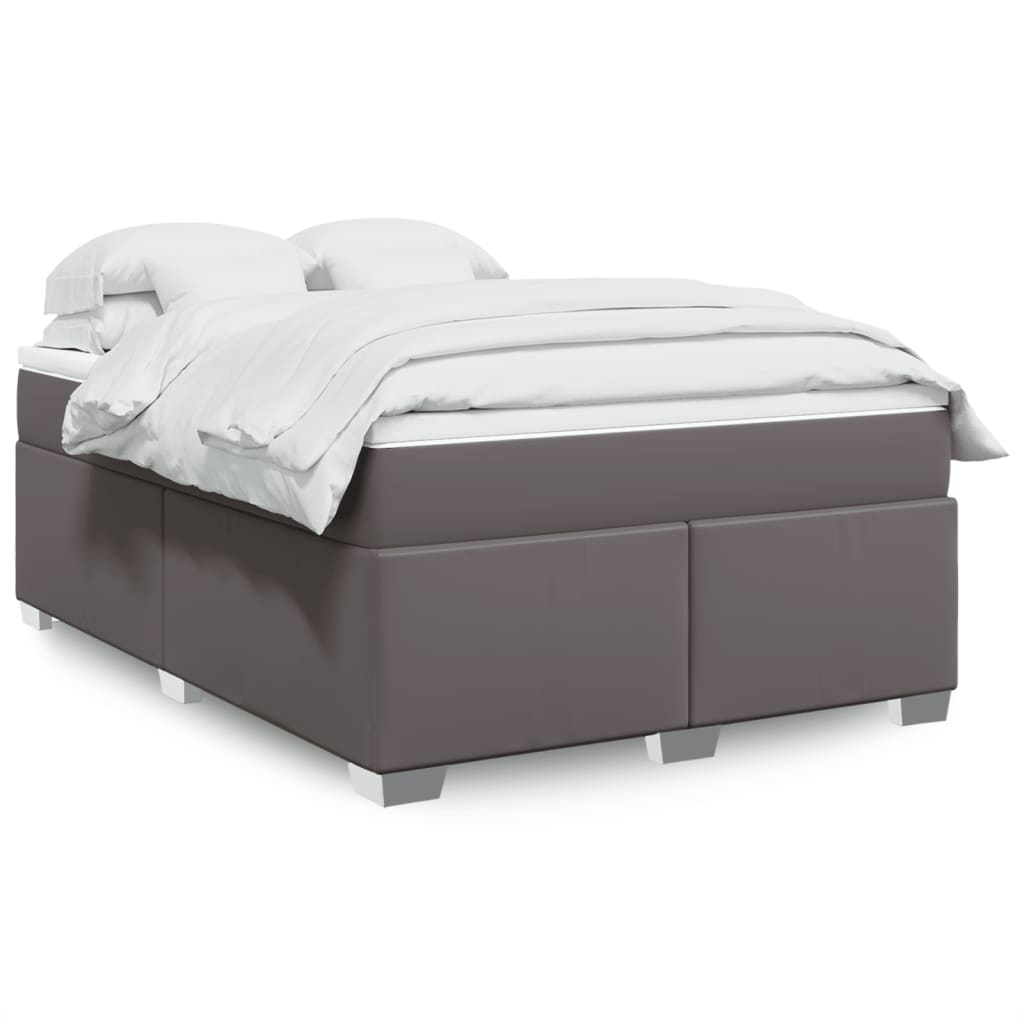 Κρεβάτι Boxspring με Στρώμα Γκρι 140x190εκ. από Συνθετικό Δέρμα