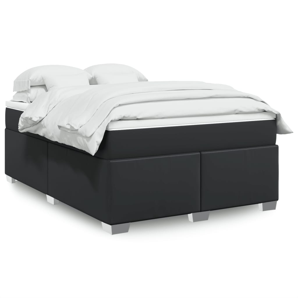 Κρεβάτι Boxspring με Στρώμα Μαύρο 140x200εκ.από Συνθετικό Δέρμα