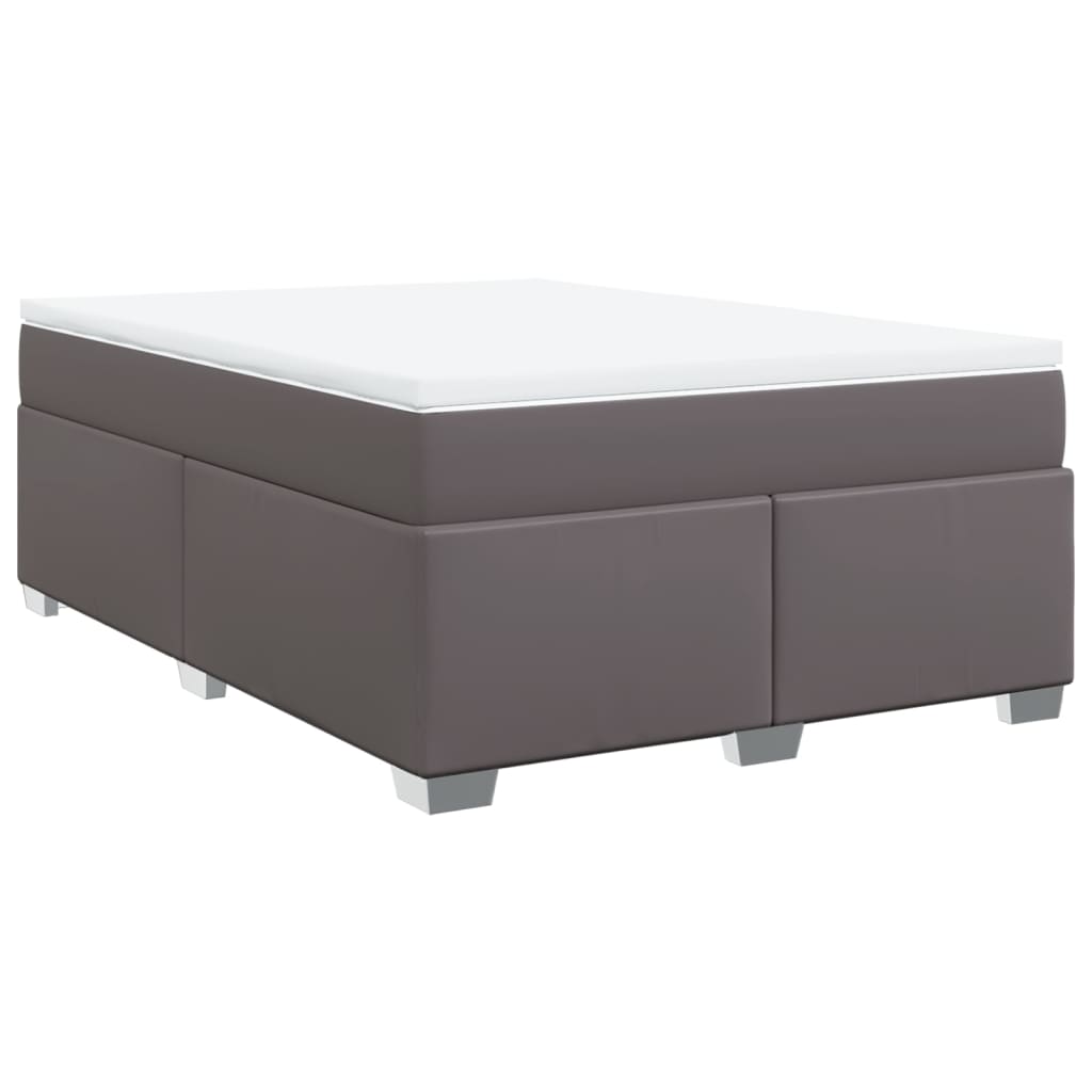 Κρεβάτι Boxspring με Στρώμα Γκρι 140x200εκ. από Συνθετικό Δέρμα