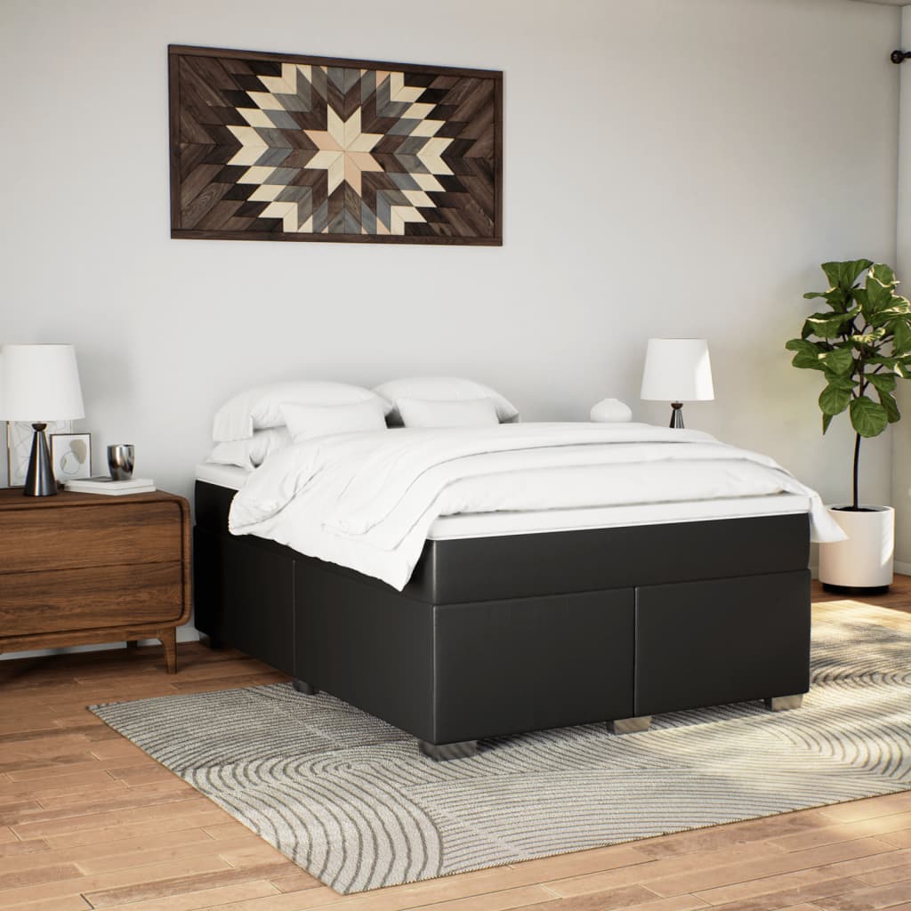 Κρεβάτι Boxspring με Στρώμα Μαύρο 160x200εκ.από Συνθετικό Δέρμα