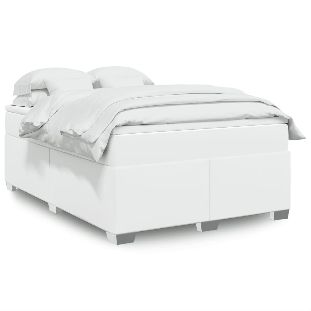 Κρεβάτι Boxspring με Στρώμα Λευκό 160x200εκ.από Συνθετικό Δέρμα - Pakobazaar