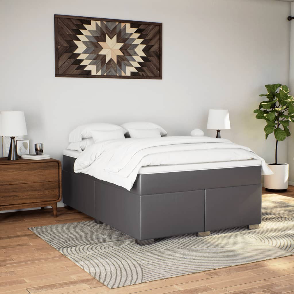 Κρεβάτι Boxspring με Στρώμα Γκρι 160x200εκ. από Συνθετικό Δέρμα - Pakobazaar