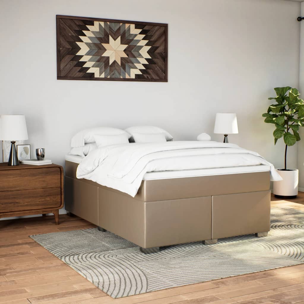 Κρεβάτι Boxspring με Στρώμα Καπουτσίνο 160x200εκ.από Συνθ.Δέρμα - Pakobazaar