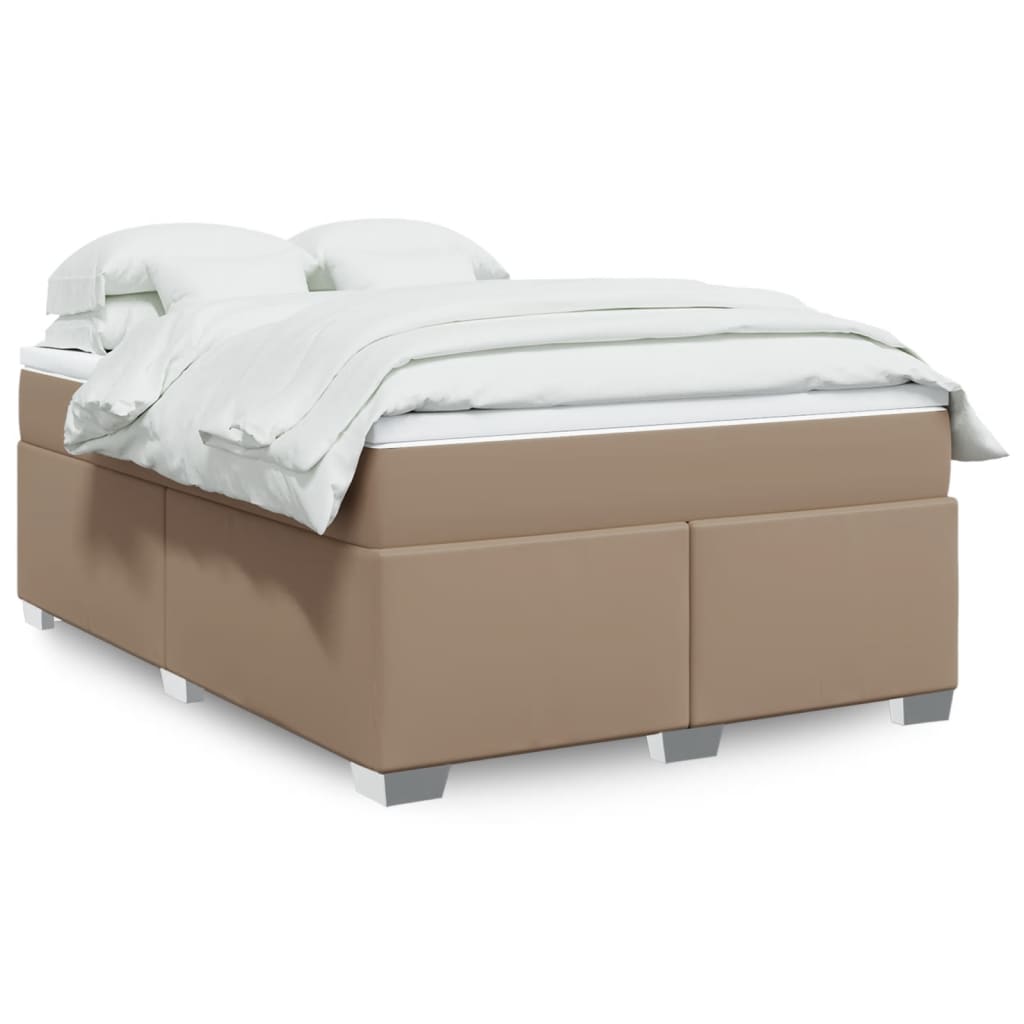 Κρεβάτι Boxspring με Στρώμα Καπουτσίνο 160x200εκ.από Συνθ.Δέρμα - Pakobazaar