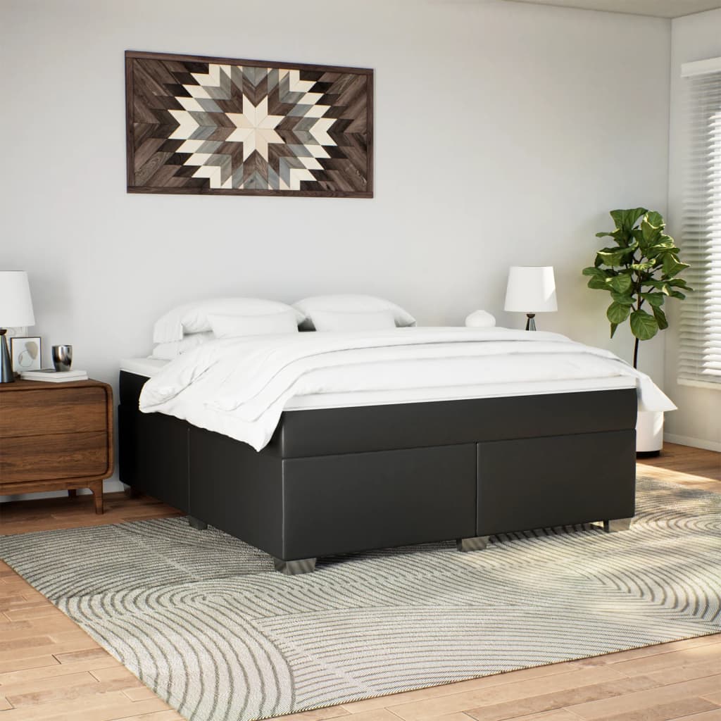 Κρεβάτι Boxspring με Στρώμα Μαύρο 180x200εκ.από Συνθετικό Δέρμα