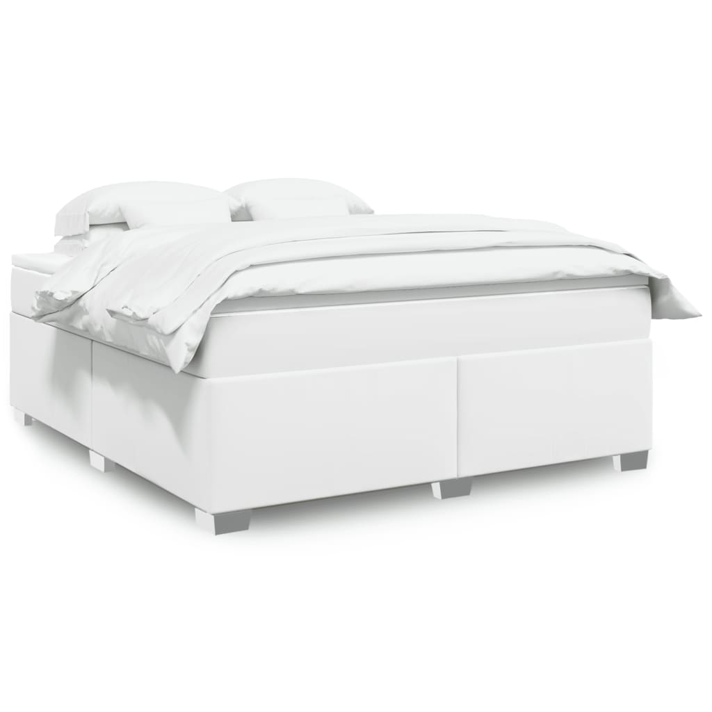 Κρεβάτι Boxspring με Στρώμα Λευκό 180x200 εκ. Συνθετικό Δέρμα - Pakobazaar