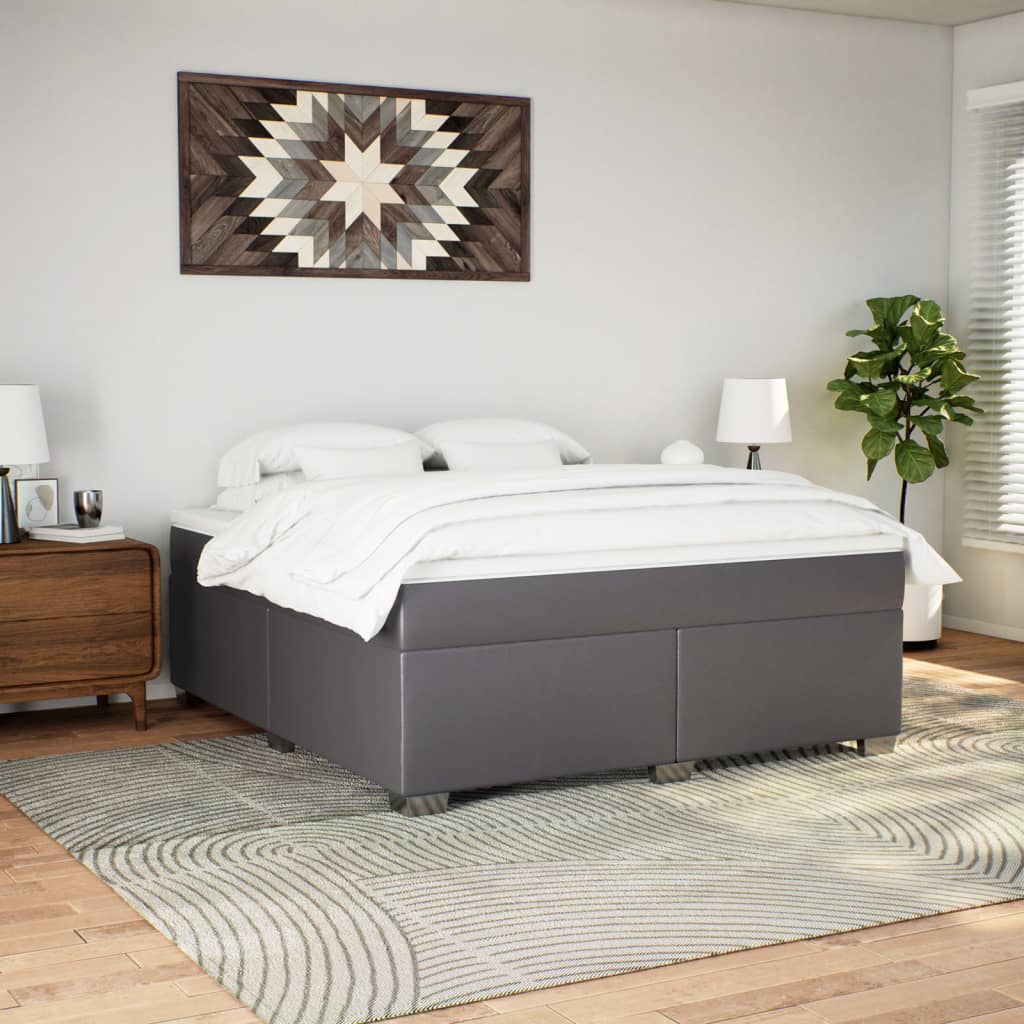 Κρεβάτι Boxspring με Στρώμα Γκρι 180x200 εκ. Συνθετικό Δέρμα