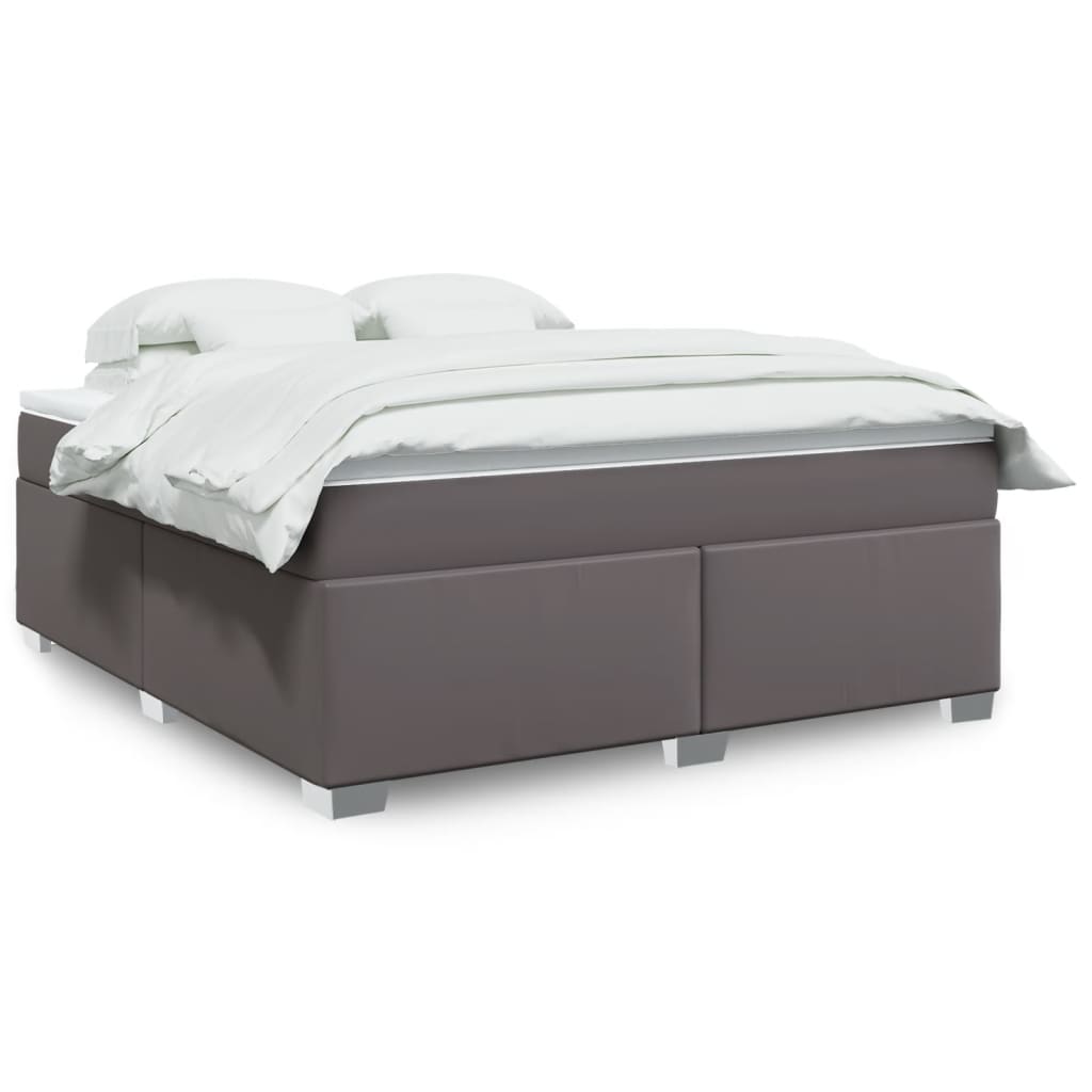 Κρεβάτι Boxspring με Στρώμα Γκρι 180x200 εκ. Συνθετικό Δέρμα