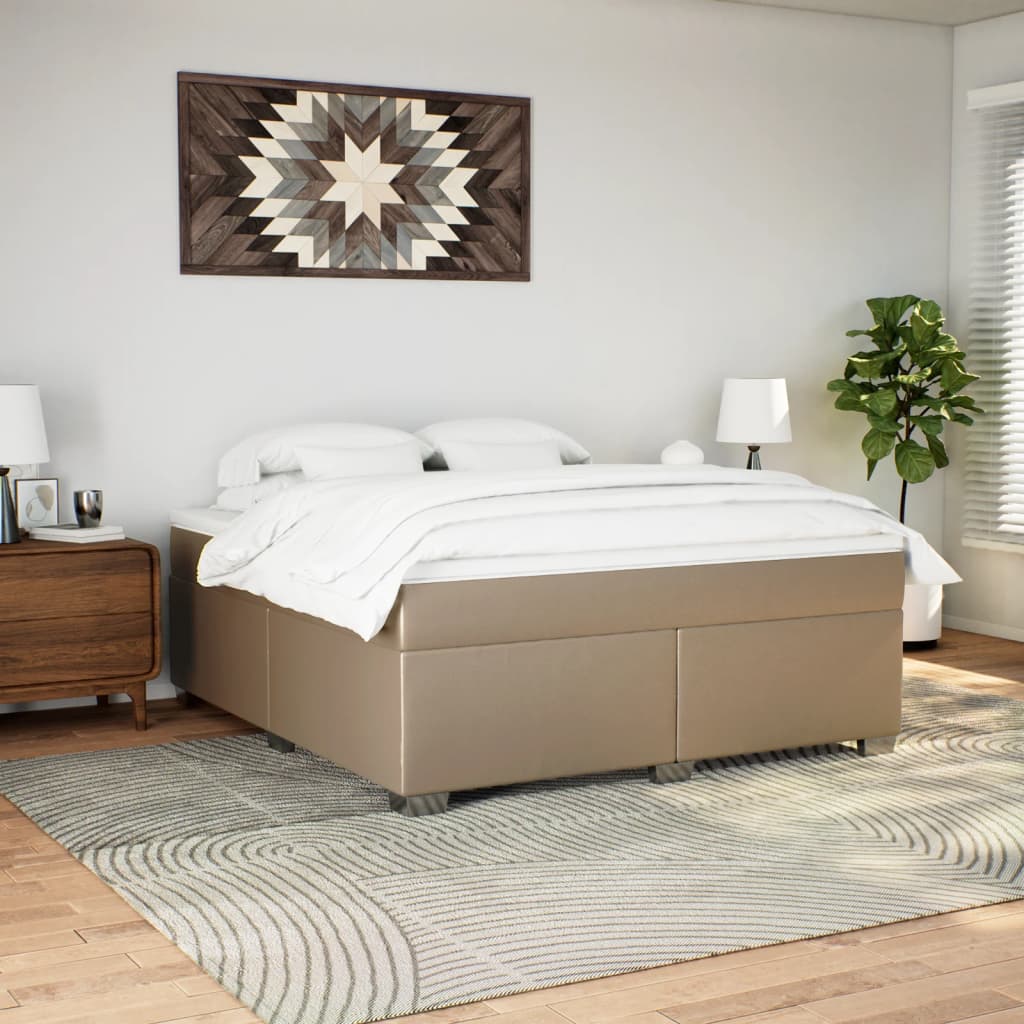 Κρεβάτι Boxspring με Στρώμα Καπουτσίνο 180x200 εκ. Συνθ. Δέρμα
