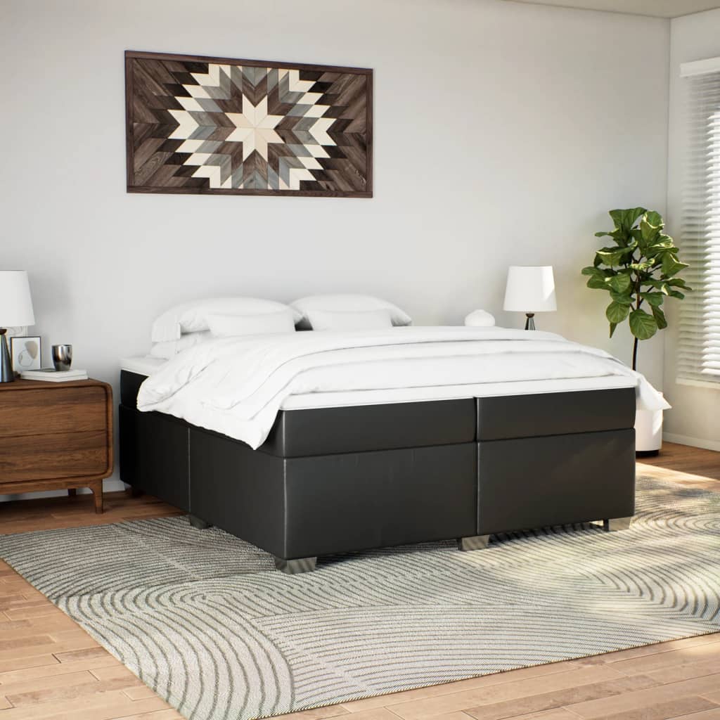 Κρεβάτι Boxspring με Στρώμα Μαύρο 200x200 εκ. Συνθετικό Δέρμα - Pakobazaar
