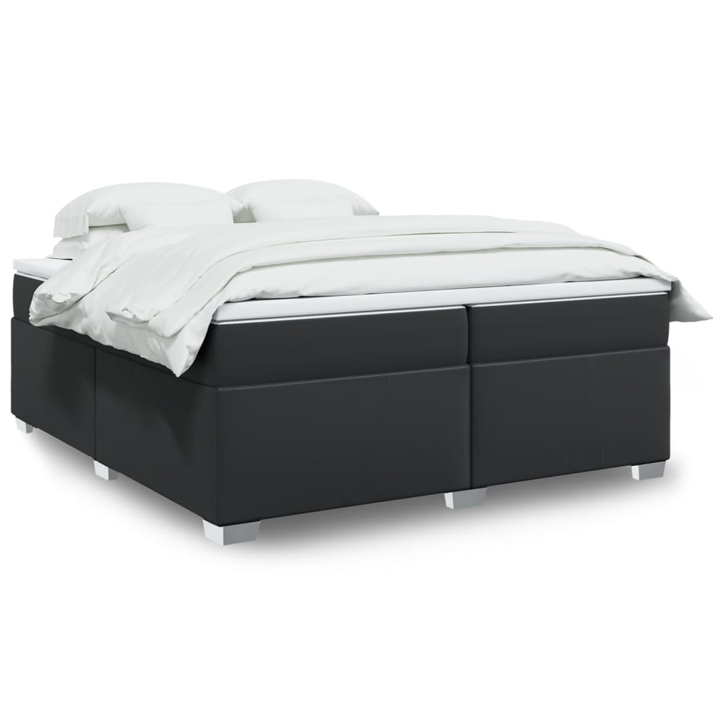 Κρεβάτι Boxspring με Στρώμα Μαύρο 200x200 εκ. Συνθετικό Δέρμα - Pakobazaar