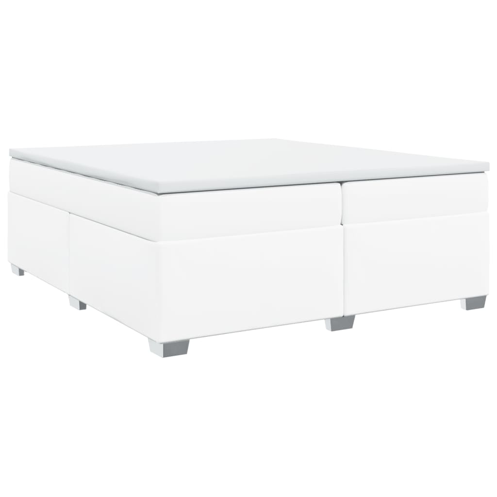 Κρεβάτι Boxspring με Στρώμα Λευκό 200x200 εκ. Συνθετικό Δέρμα - Pakobazaar