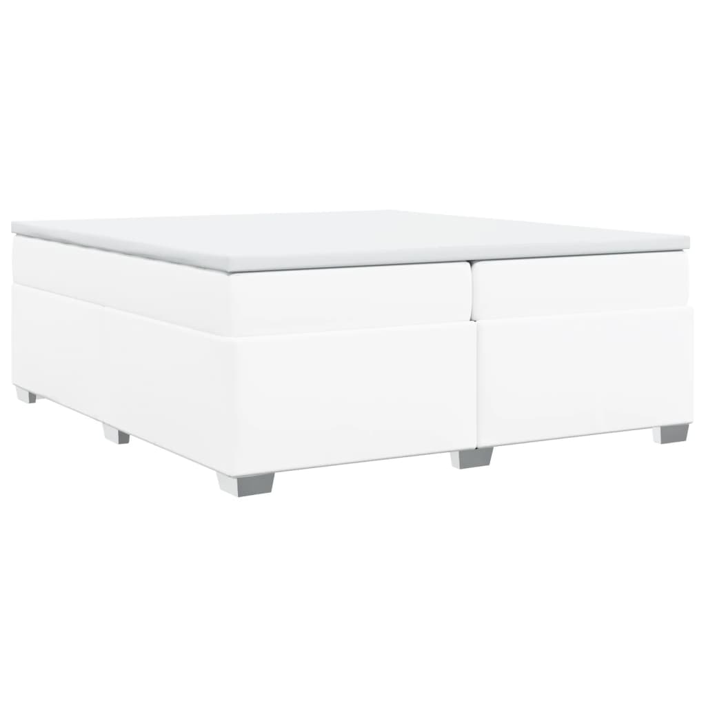 Κρεβάτι Boxspring με Στρώμα Λευκό 200x200 εκ. Συνθετικό Δέρμα - Pakobazaar
