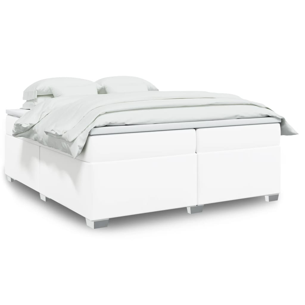 Κρεβάτι Boxspring με Στρώμα Λευκό 200x200 εκ. Συνθετικό Δέρμα - Pakobazaar