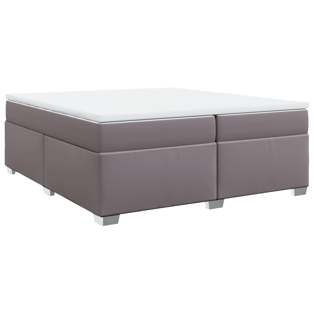 Κρεβάτι Boxspring με Στρώμα Γκρι 200x200 εκ. Συνθετικό Δέρμα - Pakobazaar