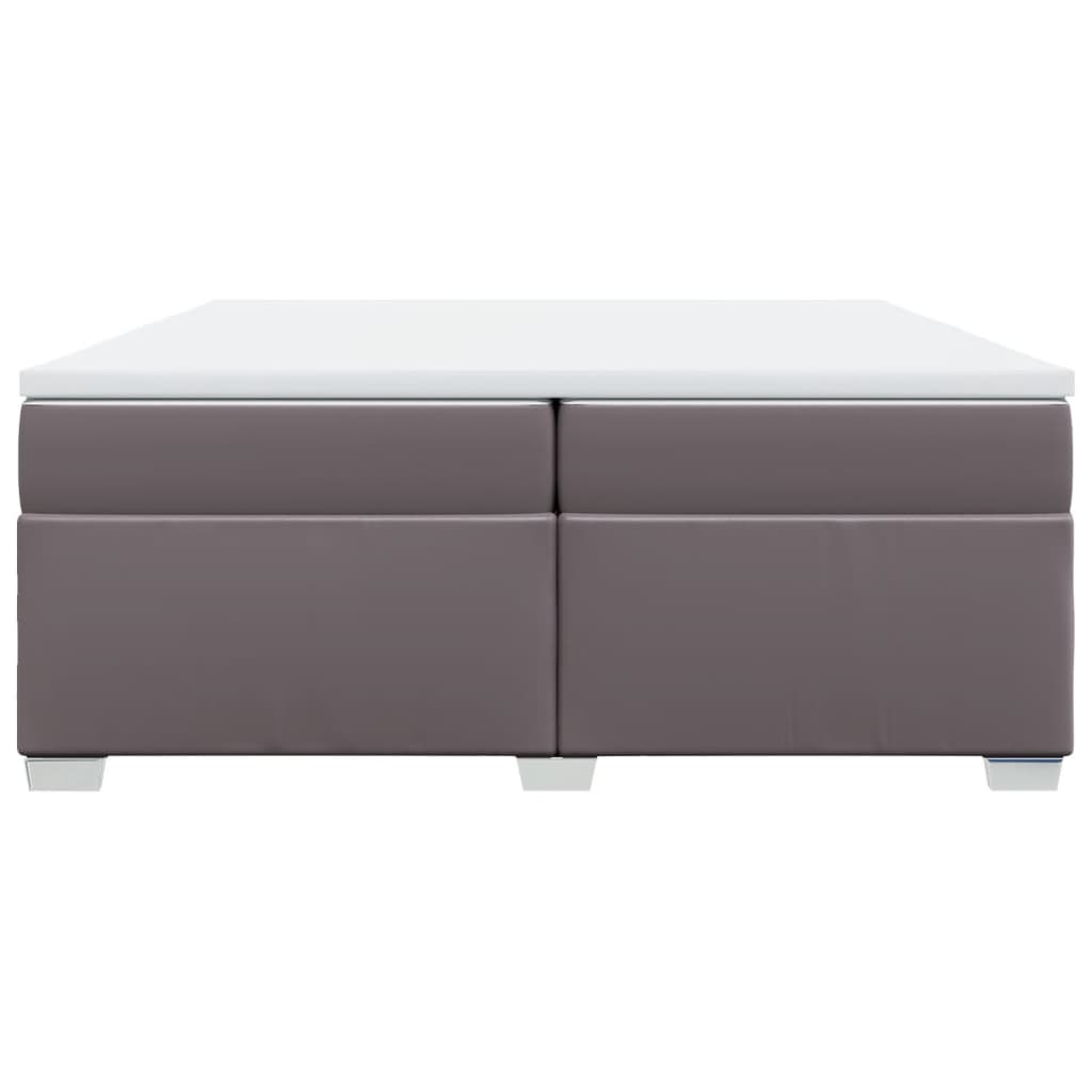 Κρεβάτι Boxspring με Στρώμα Γκρι 200x200 εκ. Συνθετικό Δέρμα - Pakobazaar