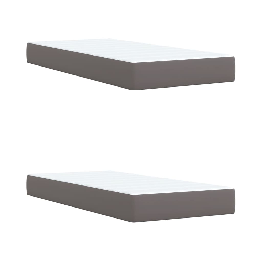 Κρεβάτι Boxspring με Στρώμα Γκρι 200x200 εκ. Συνθετικό Δέρμα - Pakobazaar