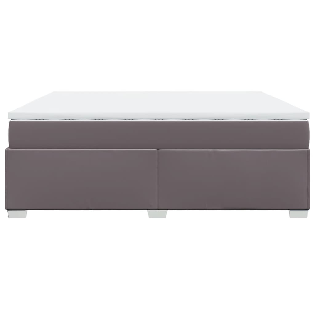 Κρεβάτι Boxspring με Στρώμα Γκρι 200x200 εκ. Συνθετικό Δέρμα - Pakobazaar