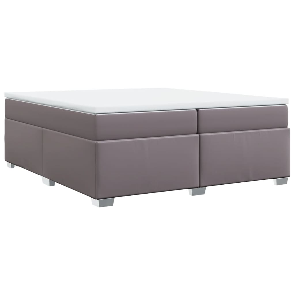 Κρεβάτι Boxspring με Στρώμα Γκρι 200x200 εκ. Συνθετικό Δέρμα - Pakobazaar